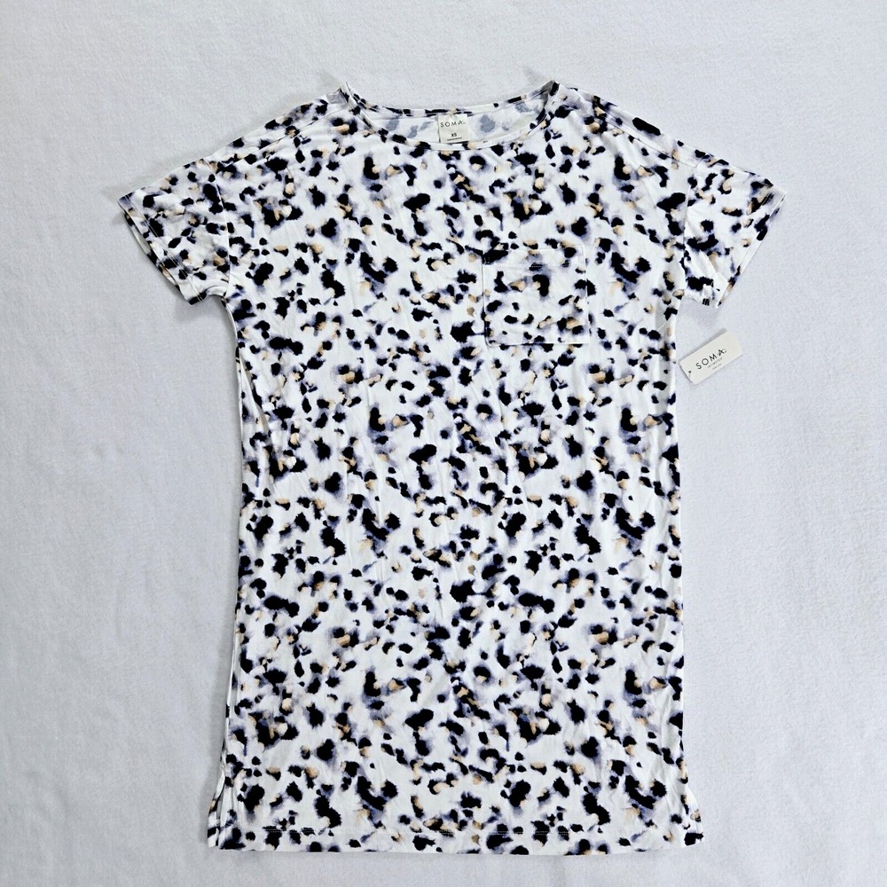 soma dress intimates size womens short sleeve XS lounge leopard ivory pocket